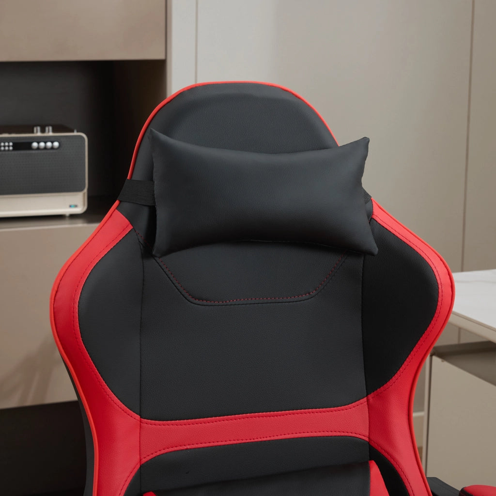 Sedia gaming con tasca posteriore e cilindro pneumatico a 3 livelli in PVC nero rosso 77 × 25,5 × 59,0 cm