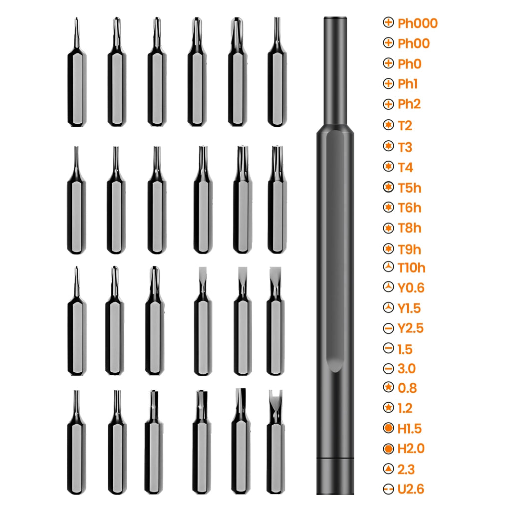 Kit Cacciaviti Magnetici di Precisione 25 in 1 per Riparazione Elettronica Nero Max excell