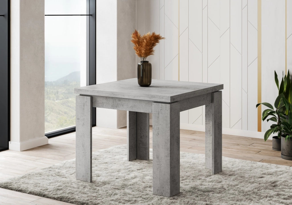 Tavolo Allungabile Per Cucina E Sala Da Pranzo Con Design Moderno Gambe Spesse E Meccanismo Centrale Da 4 A 8 Persone 90 X 90 / 180 X 90 Cm Grigio Cemento