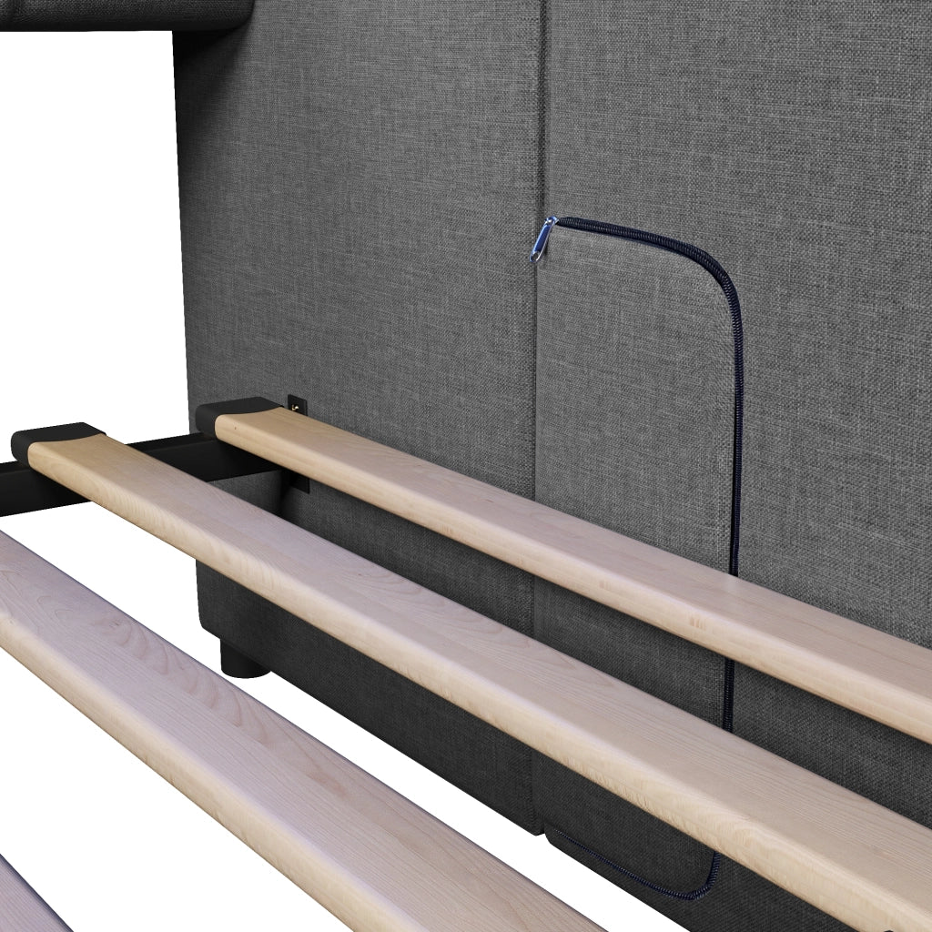 DESMIU Lit divano 90 × 200 cm con USB, Type-C, LED, 2 cassetti e tasche, senza materasso, grigio