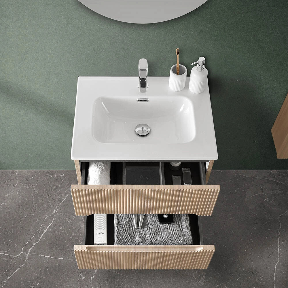Mobiletto bagno sospeso cannettato 60 cm rovere chiaro Bali