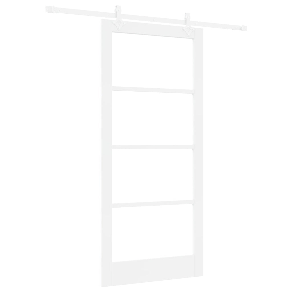 Set porta scorrevole  con set hardware bianco 93x202 cm legno massello pino