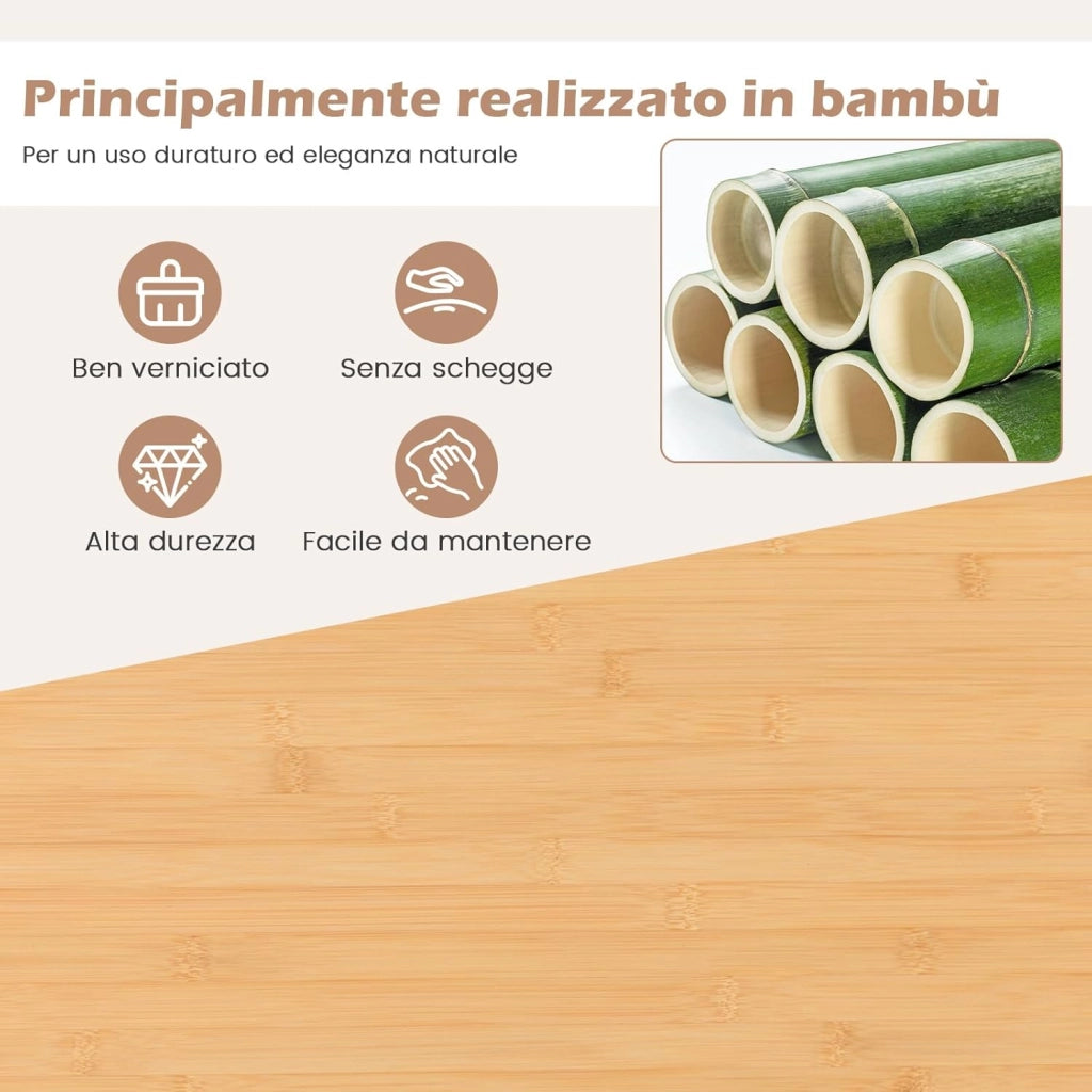 Carrello da Cucina, Mobile da Cucina in Bambù con Ruote Cassetto Ripiani Barra per Asciugamani e Armadio con 2 Porte, Organizzatore per Sala da Pranzo Soggiorno, 104x40x89 cm