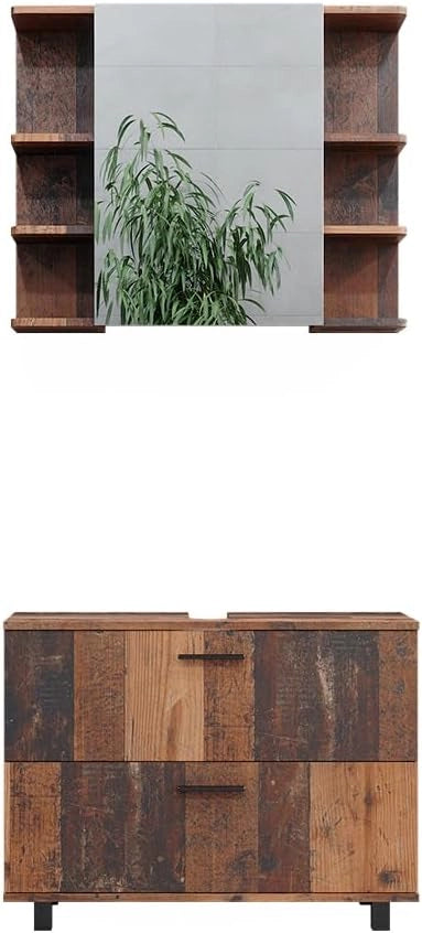 Set di mobili da bagno Ilias, Rovere rustico, 80.2 cm, composto da specchio da bagno e mobile sottolavabo