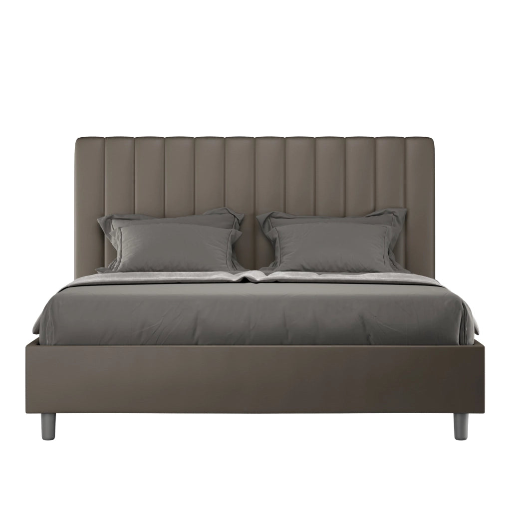 Letto Matrimoniale Francese 140x200 cm con Rete e Contenitore Agueda Cappuccino