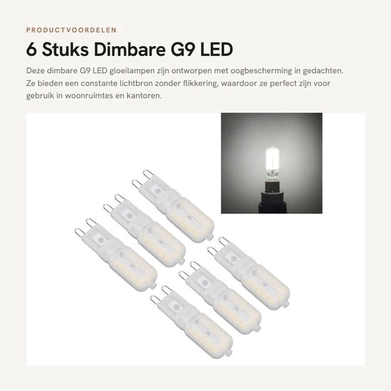 Lampada a Led Dimmerabile G9 5W - Protezione Oculare - Risparmio Energetico - 360 Gradi di Raffreddamento - 6 Pezzi