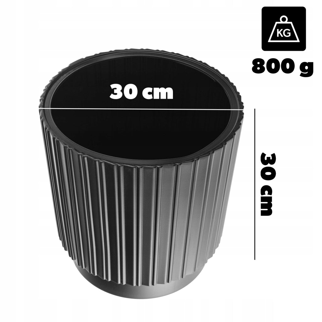Vaso da fiori KADAX da 30 cm con coperchio e inserto, vaso da fiori in plastica nera