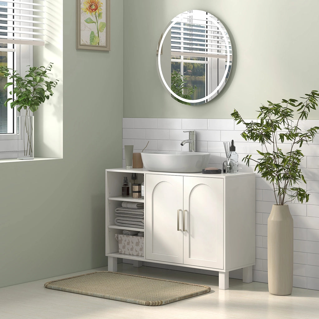 Mobile Sottolavabo Bagno con Anta e Ripiani Regolabili ¨C Zephmum ¨C Crema 90x30x63 cm