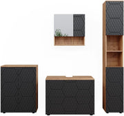 set mobili bagno Irma, Quercia dorata/Antracite, 4 pezzi, con cassettiera e mobile midi