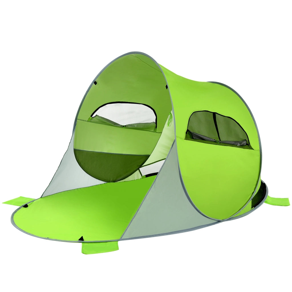 Tenda da spiaggia pop up per 3-4 persone con borsa di trasporto, Capanna automatica con 2 finestre a rete Verde-Tende