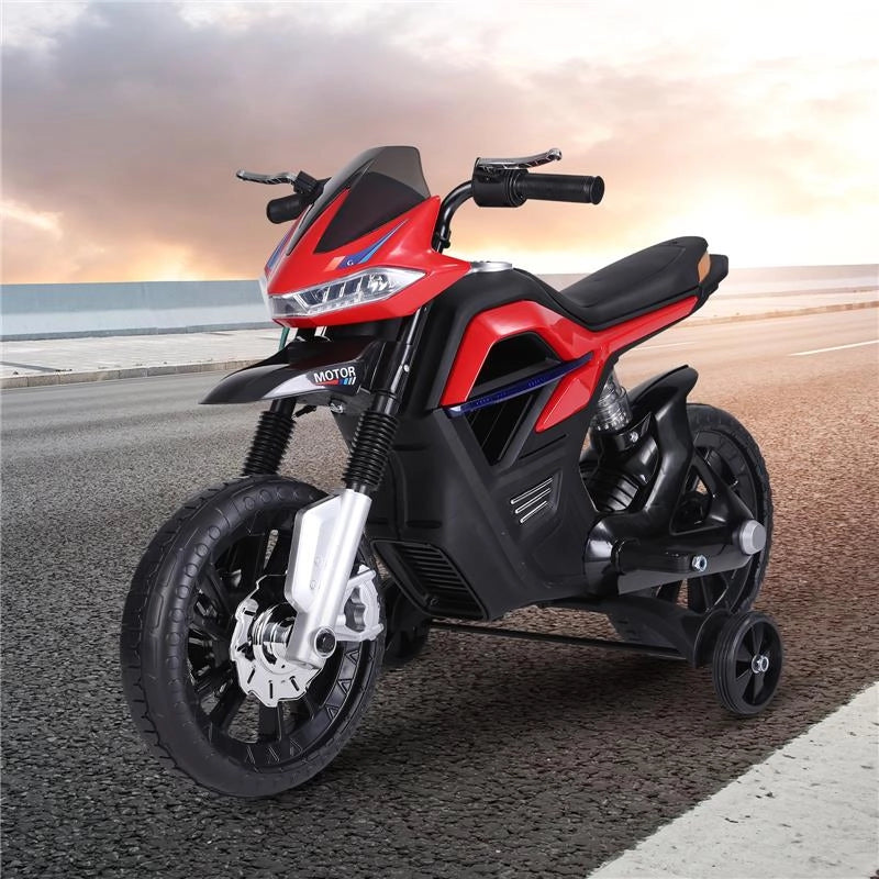 MOTO ELETTRICA BAMBINI DOPPIA SOSPENSIONE CON MUSICA E LUCI PER BAMBINI DA 3 A 8 ANNI ROSSA
