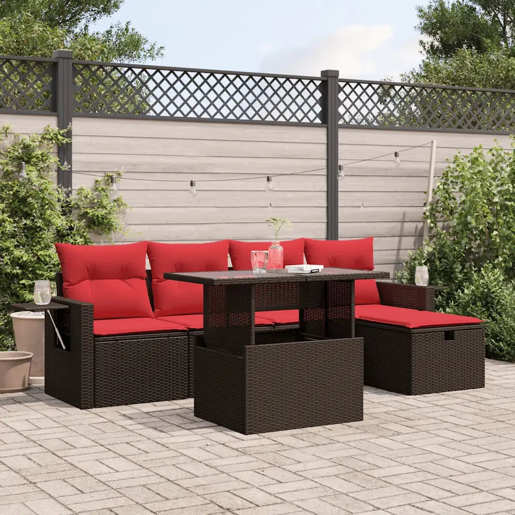 Set Divani da Giardino 6 pz con Cuscini Marrone in Polyrattan 3274974