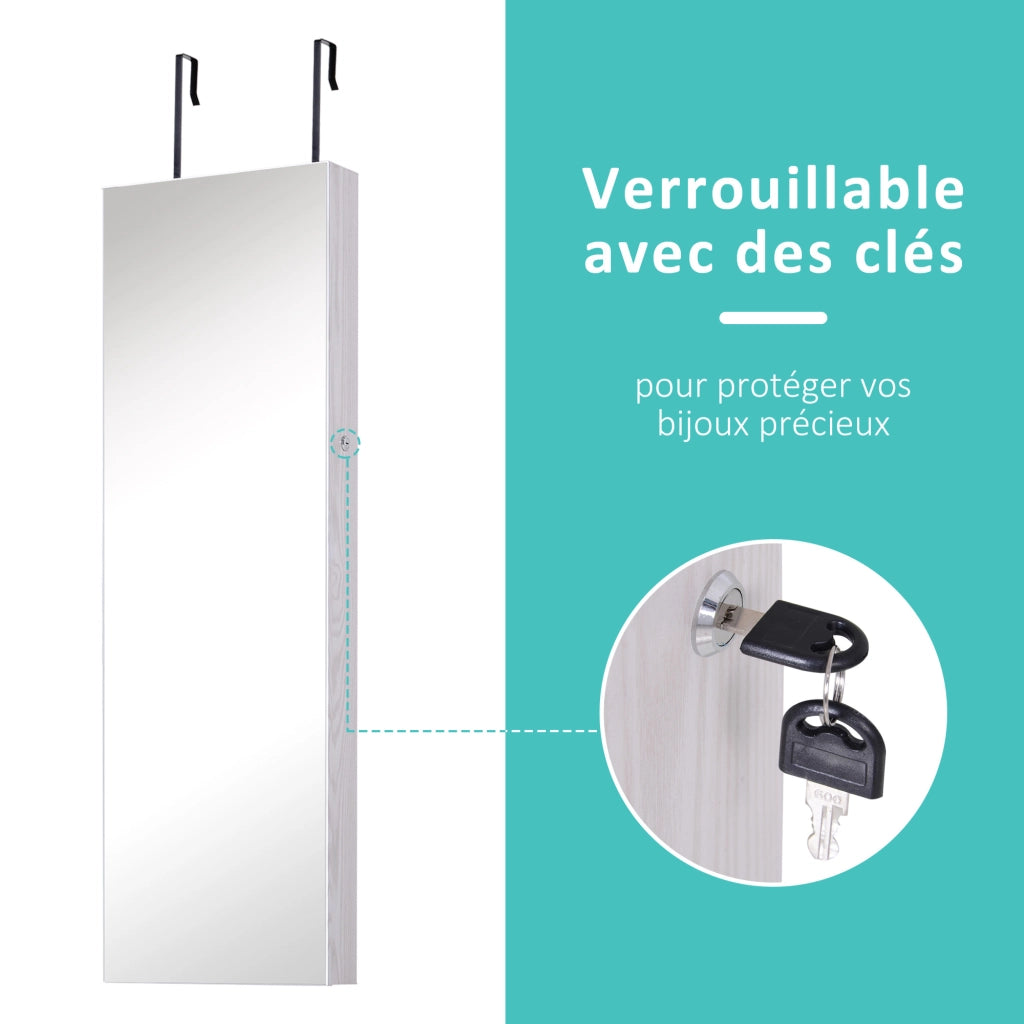 Armadio da parete con specchio, LED, 5 ripiani, 2 cassetti ¨C zephmum ¨C effetto legno grigio 37x10x120cm