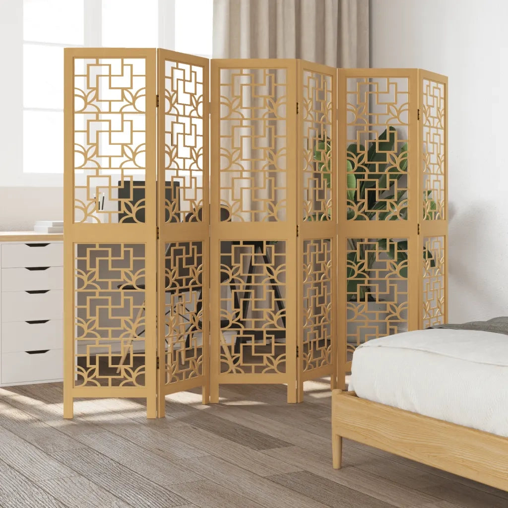 Divisorio Ambienti | Divider per stanze | Paravento 6 Pannelli Marrone Legno Massello Paulownia
