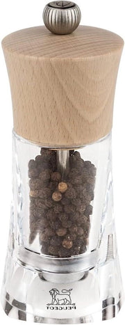 Molinello per pepe da 14 cm - pepe nero - sistema di affilatura classico - realizzato con legno certificato PEFC e acrilico - colore naturale e trasparente - Made in France