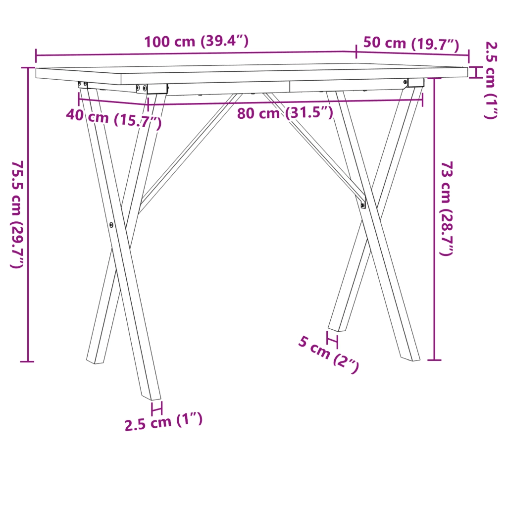Tavolo da Pranzo Telaio a X 100x50x75,5 cm Legno Pino e Acciaio