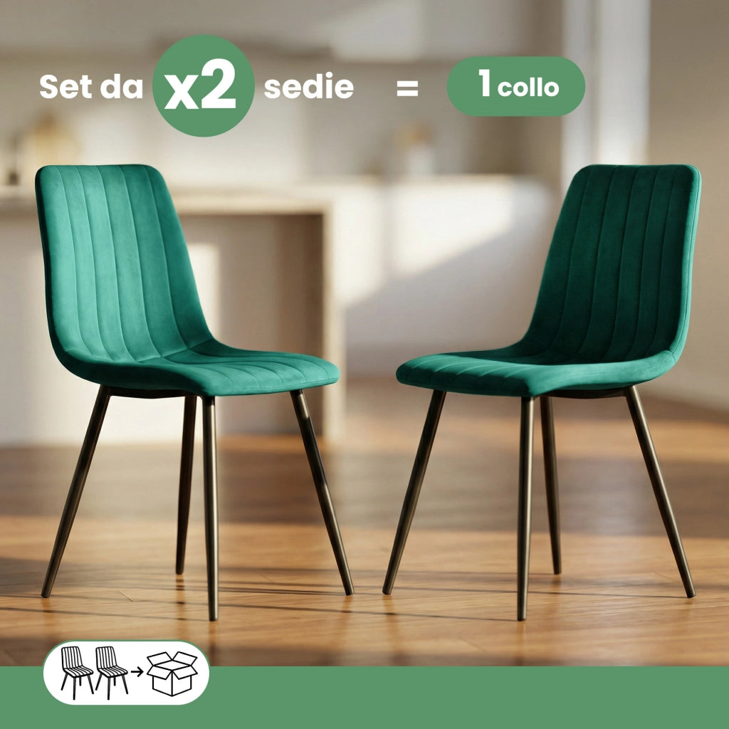 Set di 2 Sedie in velluto trapuntate LIVO Verde Bottiglia gambe nere