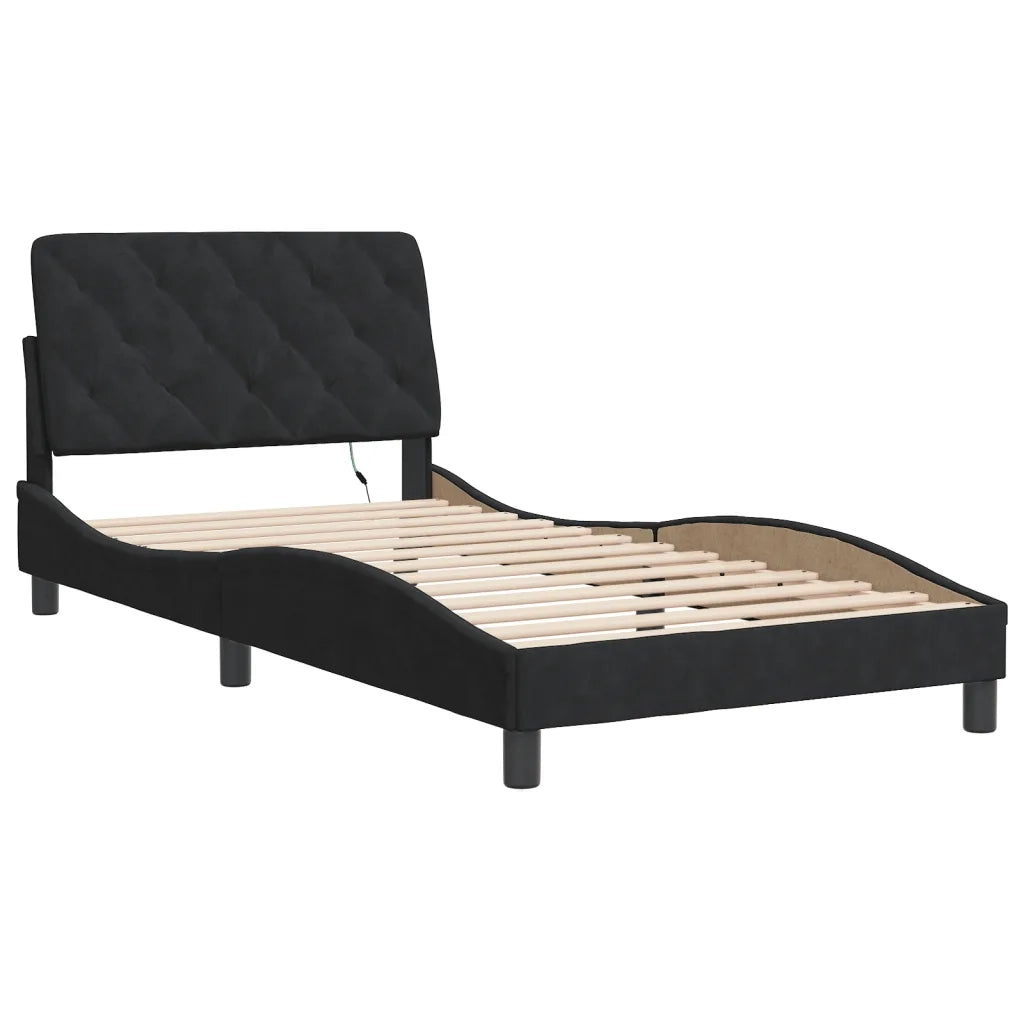 Giroletto con LED senza Materasso-Struttura Letto Nero 100x200 cm in Velluto