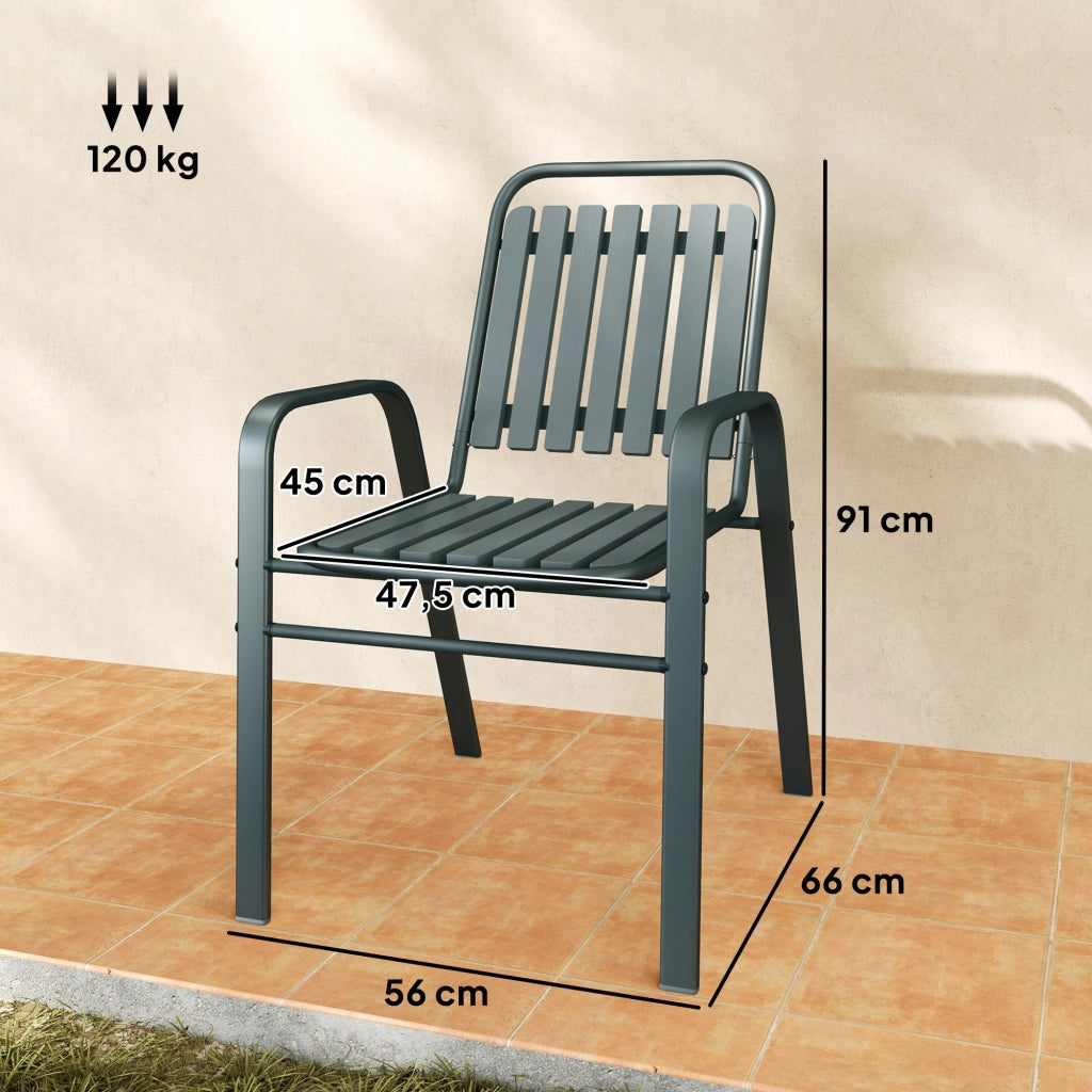 Sedia da giardino impilabile con schienale alto e braccioli ¨C zephmum ¨C grigio 56x66x91 cm
