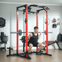 Stazione Fitness 191x153x205 cm Bilanciere Trazioni e Dip in Acciaio Rosso e Nero