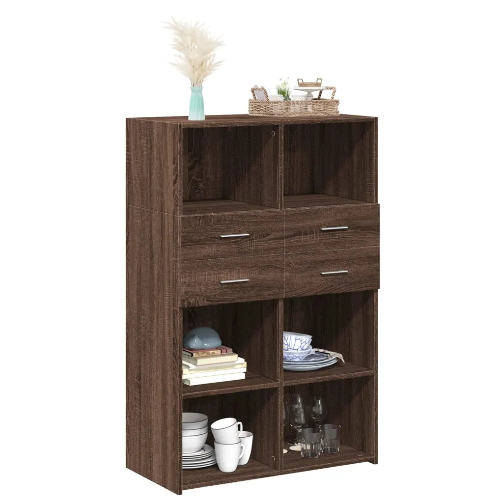 Credenza-Buffet-Armadio da cucina Rovere Marrone 80x42,5x124 cm in Legno Multistrato