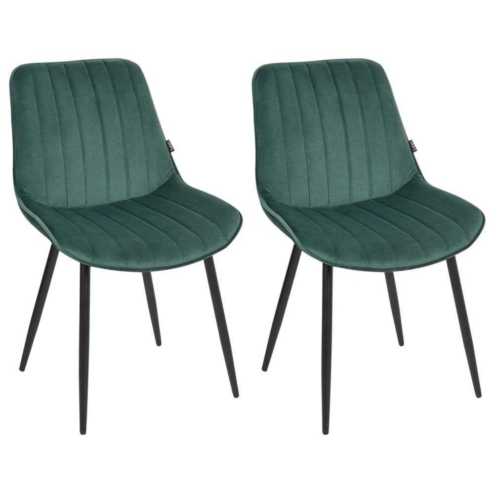 Set di 2 sedie da pranzo in velluto verde smeraldo con gambe in acciaio nero senza braccioli set da pranzo salotto soggiorno moderno