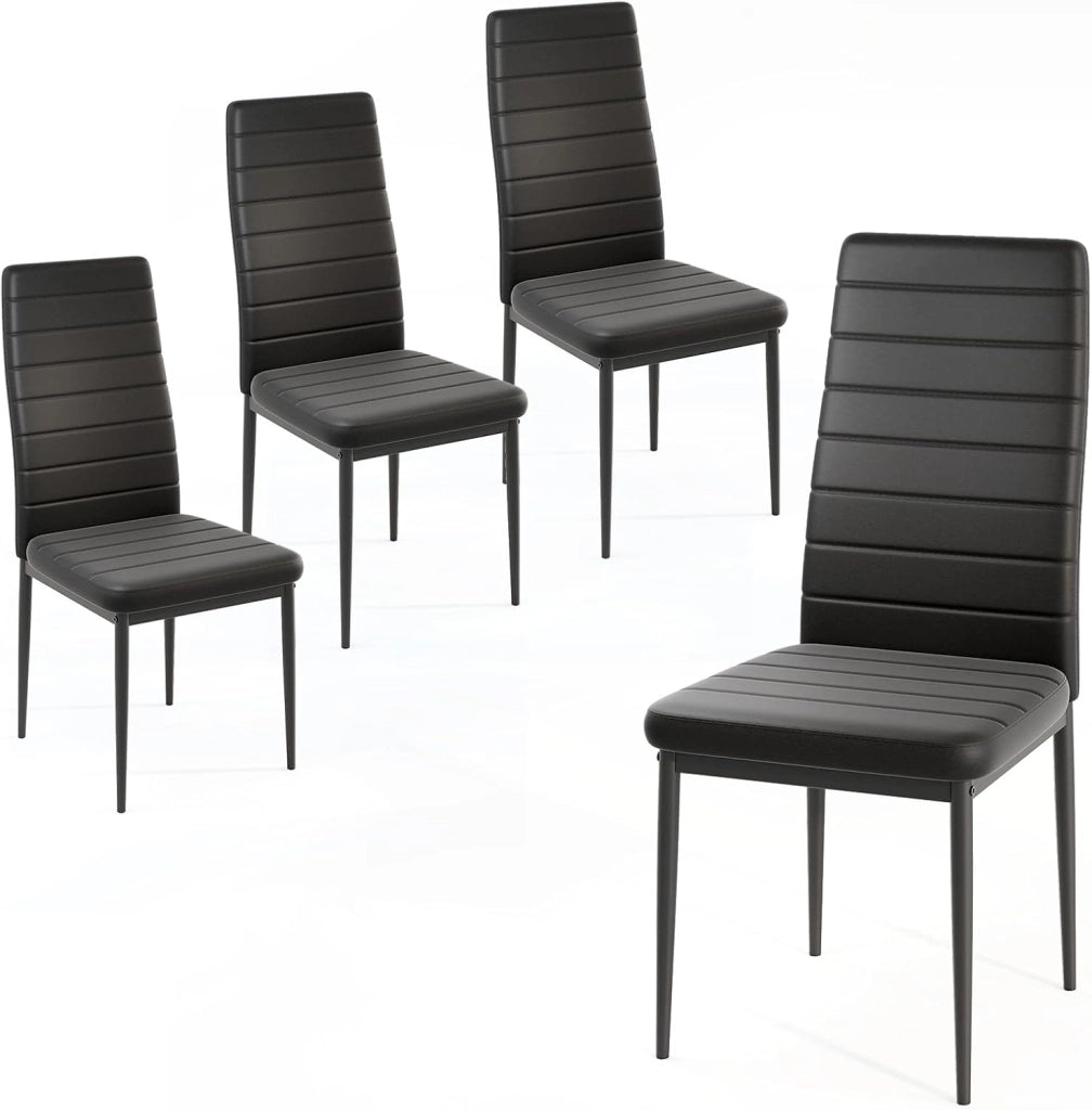 Set 4 Sedie per Sala da Pranzo, Sedie in Finta Pelle con Schienale Imbottiti e Gambe in Metallo, Sedia Moderna per Ufficio, Soggiorno e Studio