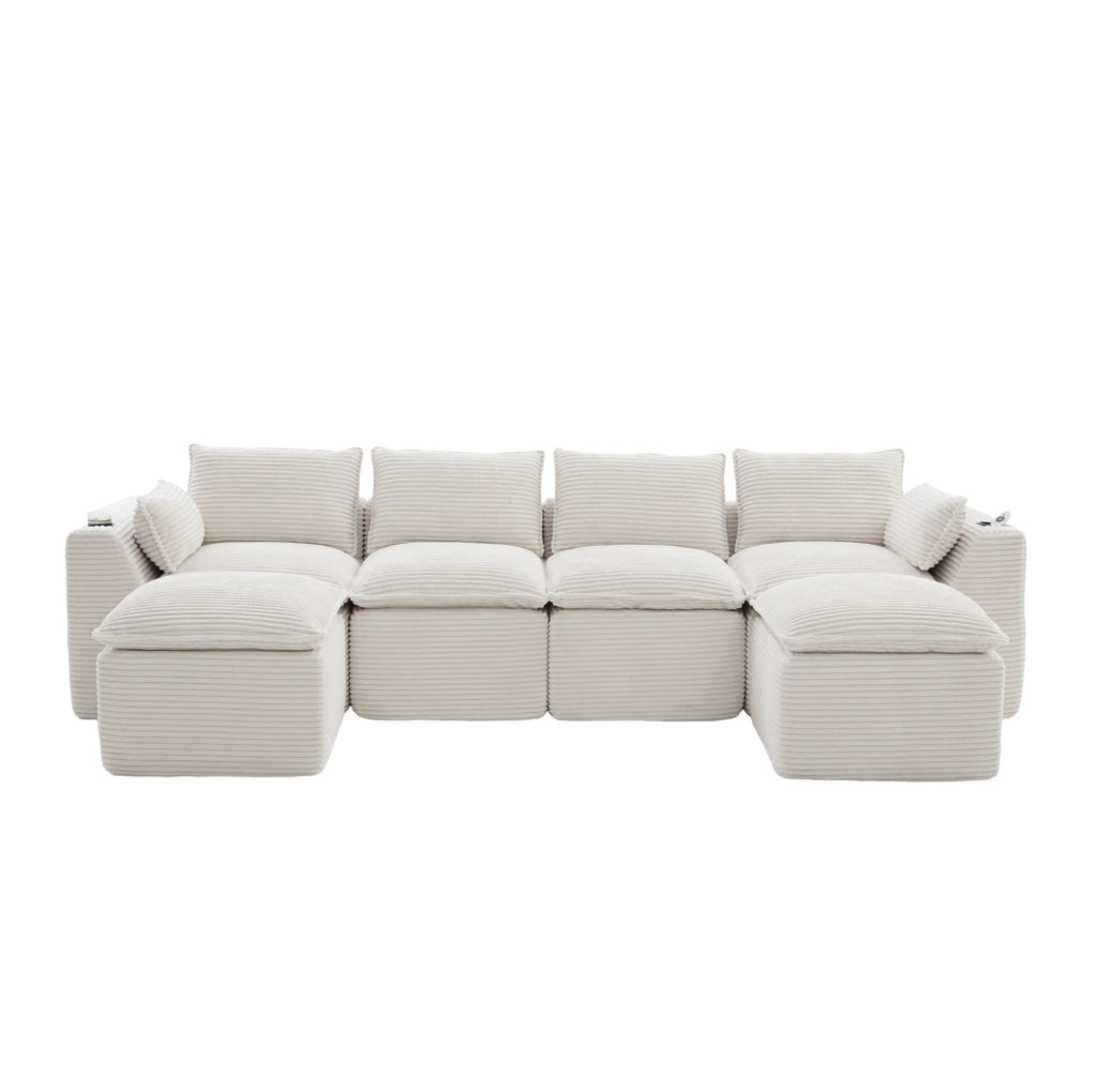 Divano modulare in velluto a coste beige 322x161 cm HAVRYA