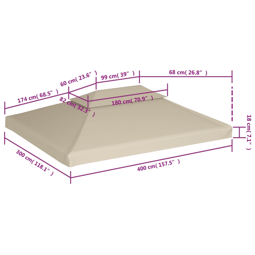 Telo di Ricambio per Gazebo 310g/mÂ² Beige 3x4m
