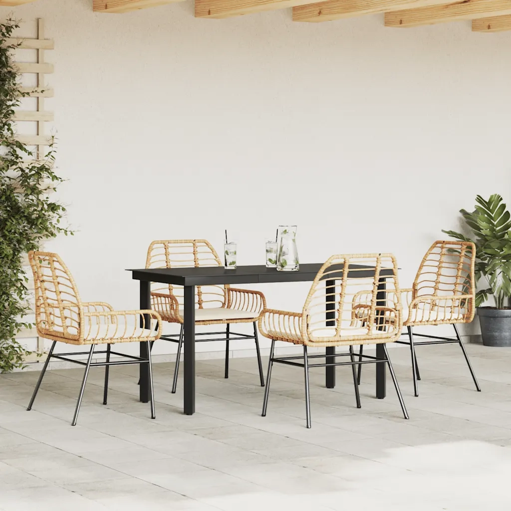 Set da Pranzo da Giardino 5pz | Set Salotto da Giardino con Cuscini Polyrattan Vetro