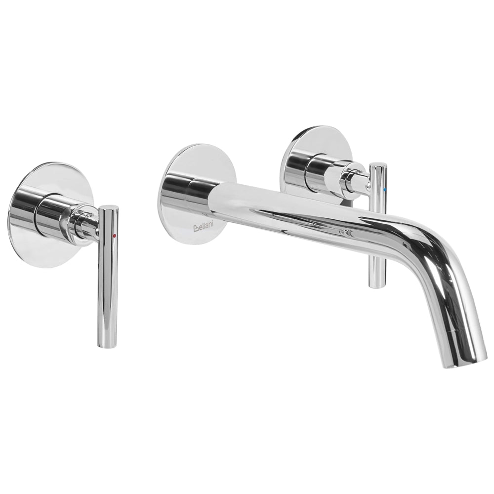 Rubinetto a doppia leva per lavabo a parete in ottone argento
