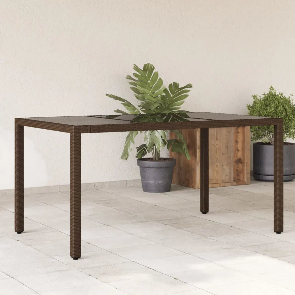 Tavolo Giardino | Tavolino da esterno Piano in Vetro Marrone 150x90x75 cm Polyrattan