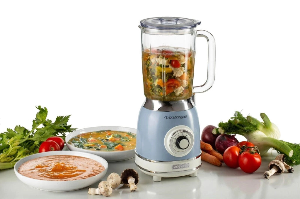 Ariete 583, Frullatore Vintage con tazza in vetro da 1,5 Litri, 4 Lame in Acciaio Inox, 4 Velocità + Pulse,1000 Watt, Celeste