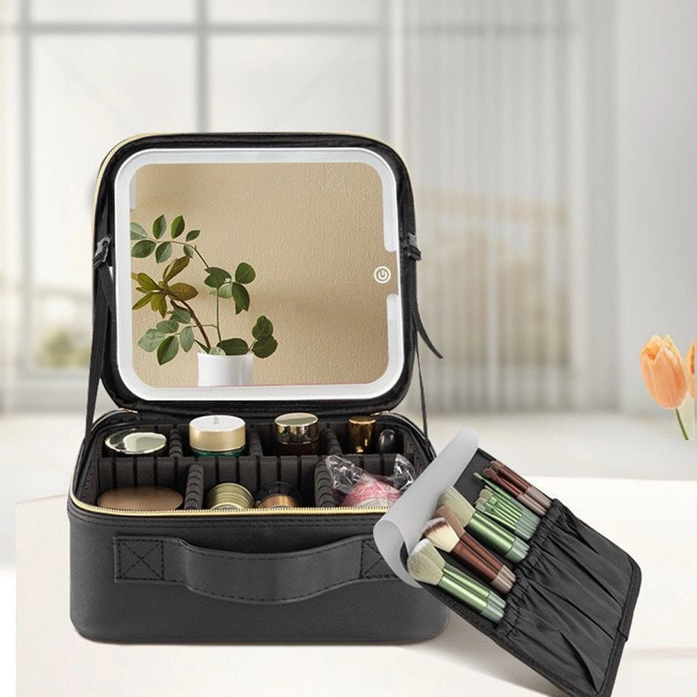 Trade Shop - Beauty Case Specchio A Led Ricaricabile Staccabile Porta Trucchi Organizzatore Da Viaggio -