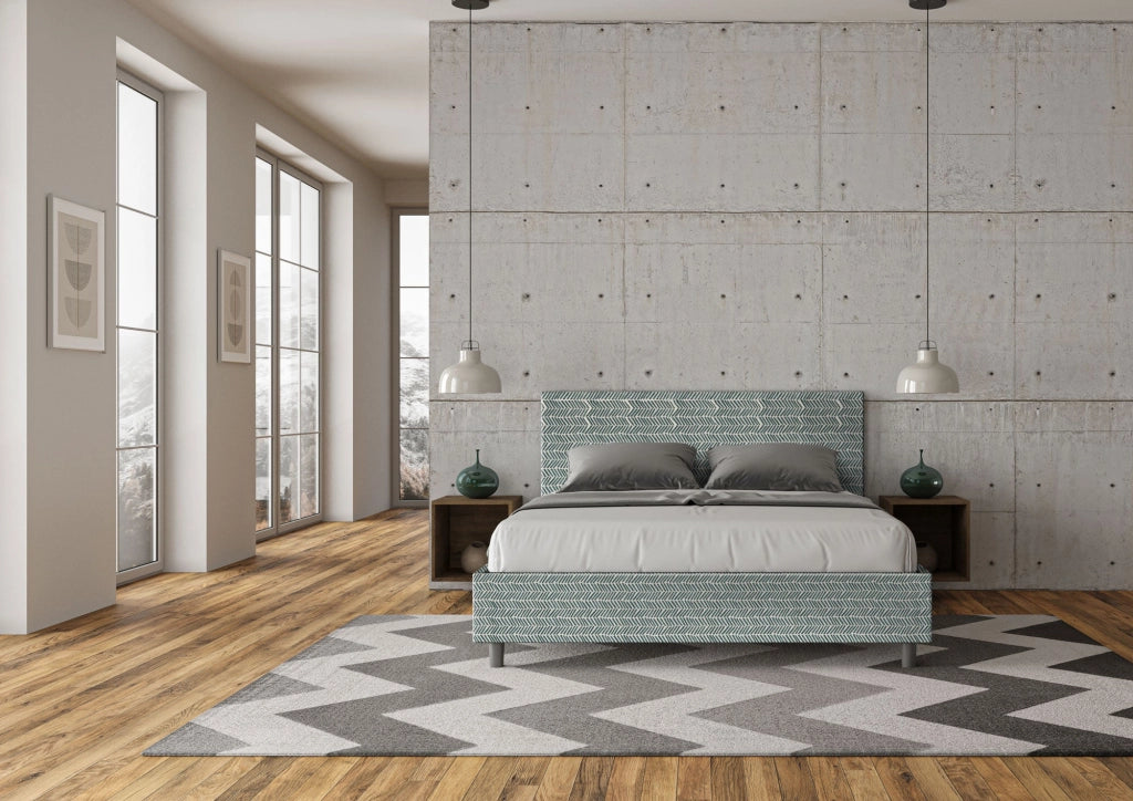 Letto Matrimoniale 160x200 cm con Rete e Contenitore Adele Aragona 7 Azzurro