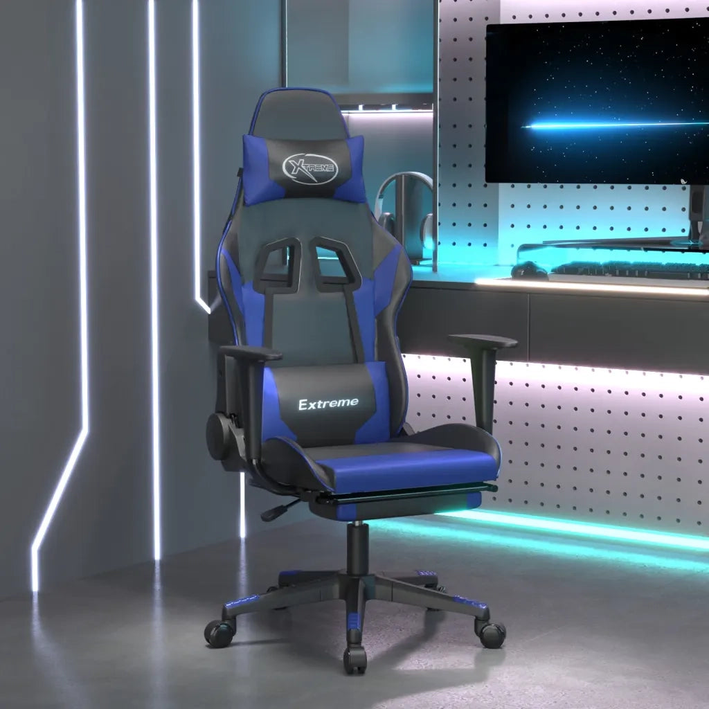Sedia da Gaming | Sedia da e-sports con Poggiapiedi Nero e Blu in Similpelle