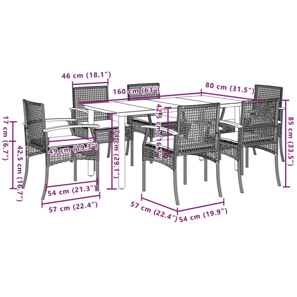 Set da Pranzo da Giardino 7 pz con Cuscini in Polyrattan Grigio 3213621