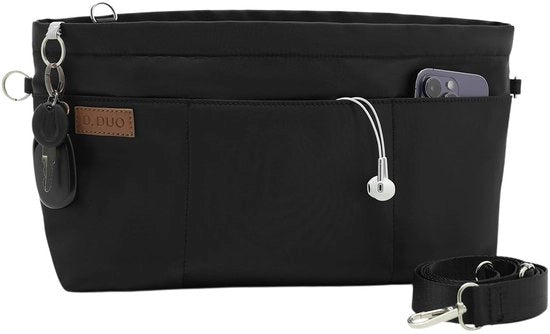 Organizzatore da tasca, borsa da spalla, organizzatore da tote con cinturino regolabile, inserti da tasca in nylon impermeabile (nero, M)