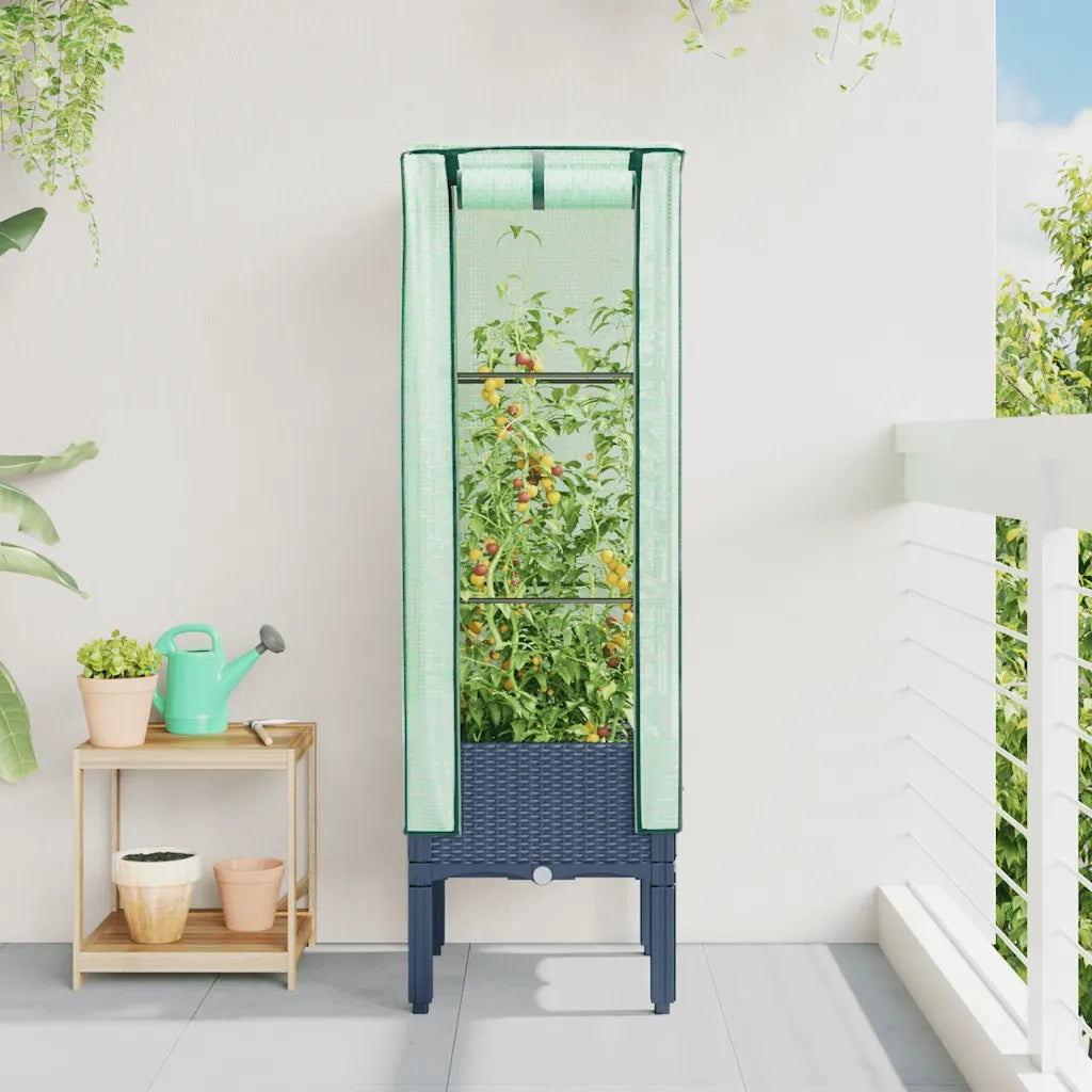 Fioriere | Cassetta per fiori | Letto Rialzato con Copertura Serra Effetto Rattan 40x40x140 cm