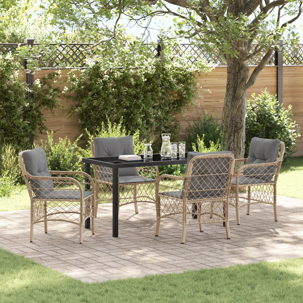 Set da Pranzo da Giardino 5 Pezzi con Cuscini Beige in Polyrattan