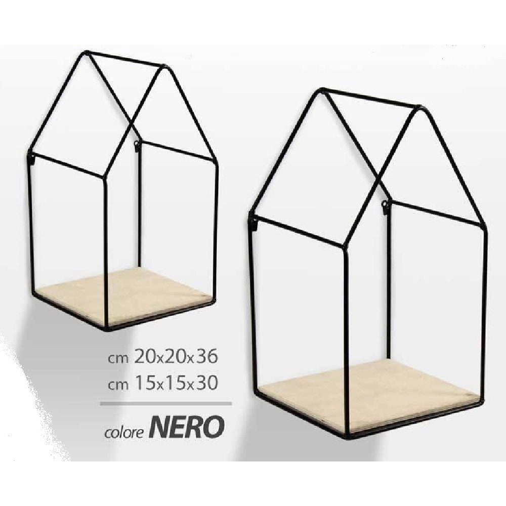 Trade Shop - Set 2 Pz Mensole Parete Casa Mensola Legno Bacheca Metallo Nero H36/30 Cm 751714 -