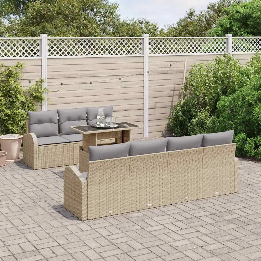 Set Divano da Giardino 8 pcs Beige Rattan in Polipropilene