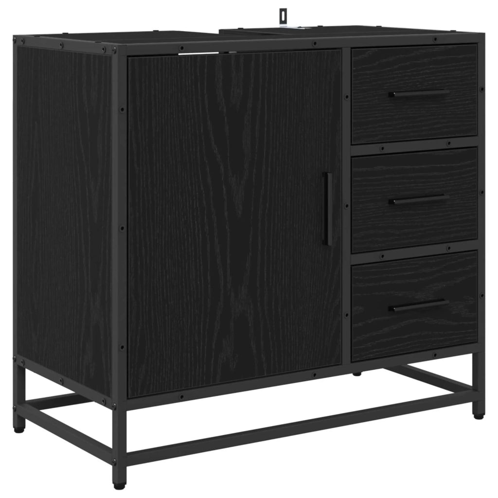Set di mobili per il bagno 3 pcs Rovere Nero Legno multistrato 3402334