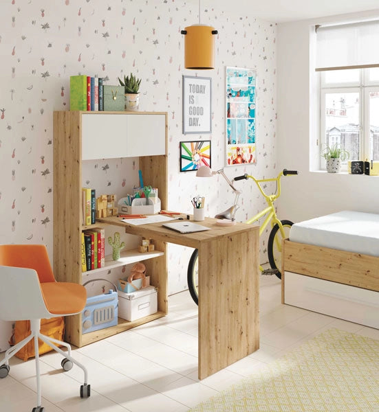 Scrivania-libreria 3 posizioni rovere nodi-bianco
