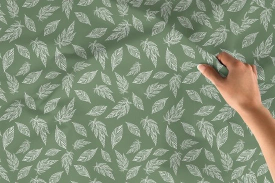 Tavolo coperto in 100% cotone con grandi foglie verdi per cene accoglienti