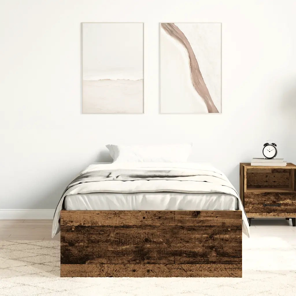 Letto singolo | Letto per adulti | Giroletto senza Materasso Legno Antico 100x200cm in Truciolato
