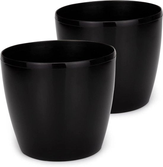 Vasi Decorativi a Fiori e Erbe - Vita Lunga Luce Sferica in Plastica Nera per Sala da Pranzo Cucina Terrazza Balcone Set di 2 con Diametro 25 cm