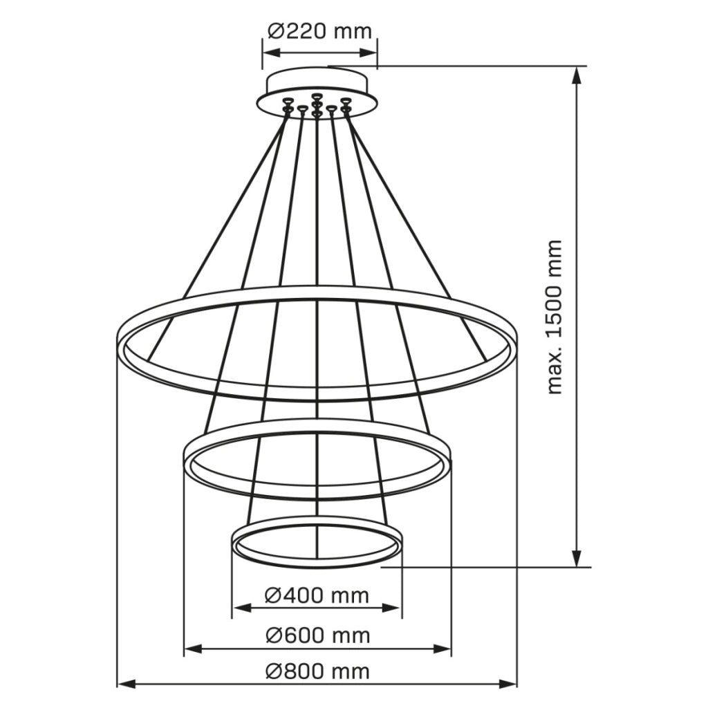 Lampadario LED 60W 4000K 3 anelli nichel Ø80cm Polux