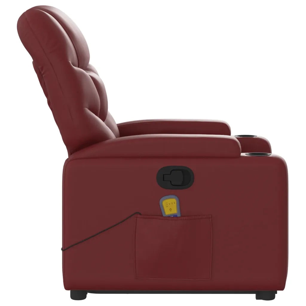 Poltrona Alzapersone Massaggi Reclinabile Rosso Vino Similpelle 3204669