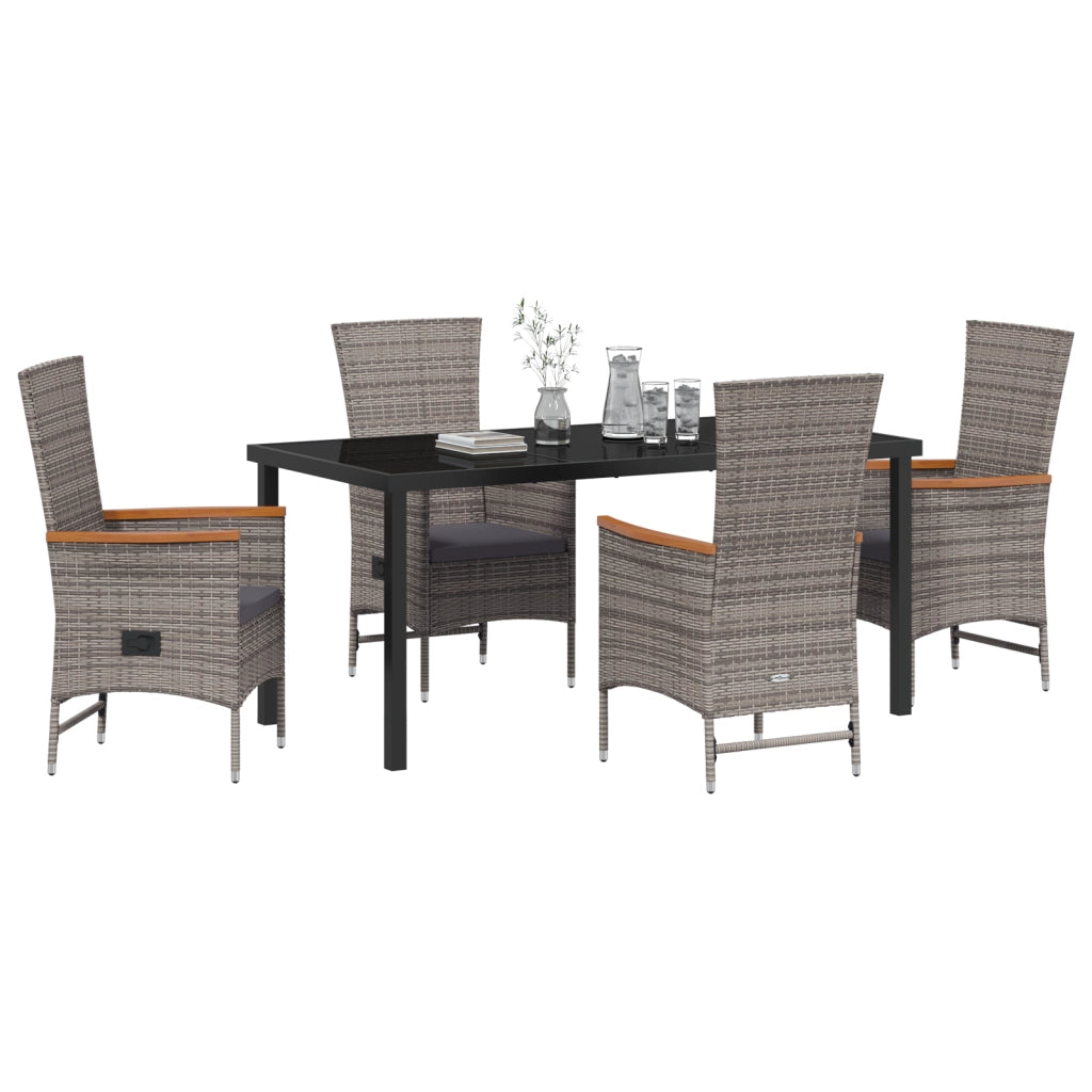Set da pranzo da giardino 5 pezzi con cuscini Rattan polietilene grigio